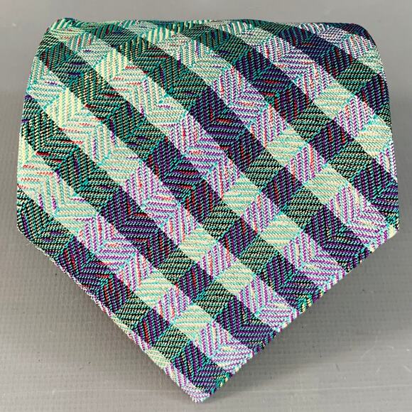 FENDI Navy Light Green Diagonal Stripe Tie - Picture 1 of 6